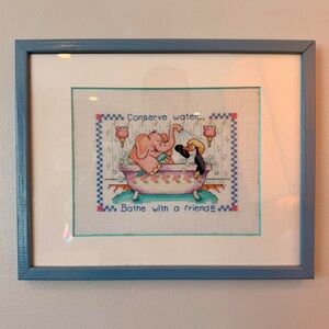Vintage Cottage Core Cross Stitch Framed Photo